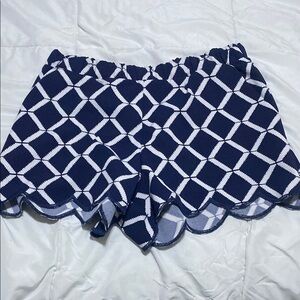 Navy and White Geometric Women's Shorts